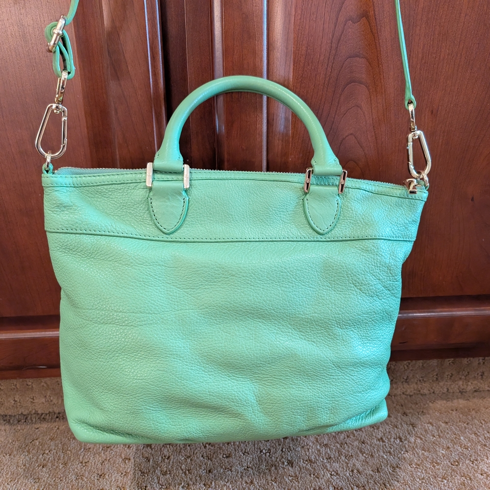 Tory Burch Green Leather Tote Bag Purse - Picture 5 of 13
